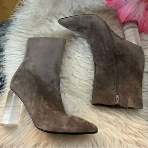 Jeffrey Campbell Lustful Lucite Heel Boots Taupe Suede 8